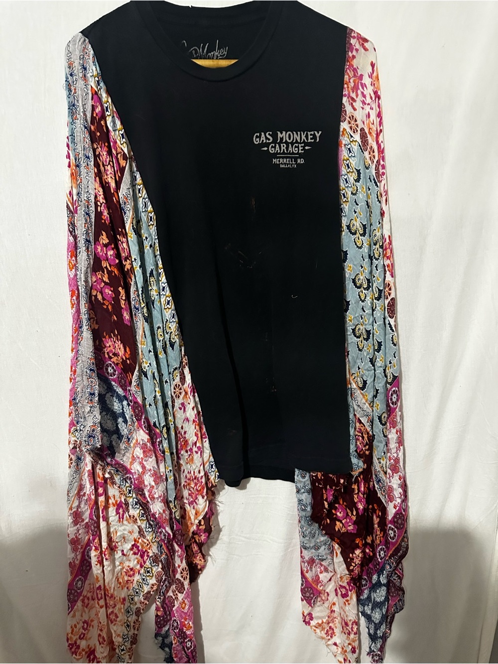 Black Graphic Blouse with Multicolor Printed Sleeves